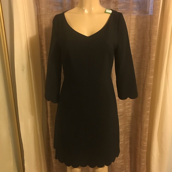 Kate spade scallop hem crepe black dress